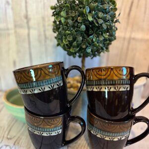 Lorren Home Trends LH521 Set of 4 Brown Earth tones Coffee Mugs